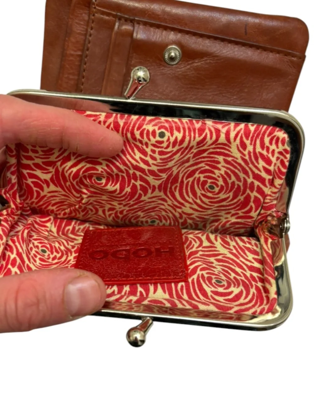 Hobo brown kisslock foldable compact brown leather wallet